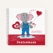 Schattige Cartoon Olifant Rood Wit Kinderen Schets Notitieboek (Voorkant)