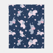 Schattige cartoon olifantenpatroon op marineblauw fleece deken (Voorkant)