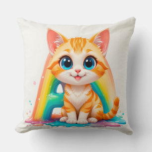 Schattige Cartoon Oranje Kitten Kussen
