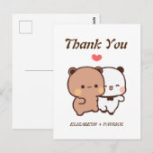 Schattige cartoon paar, Kawaii Beer & Panda dank u Briefkaart (Voorkant / Achterkant)