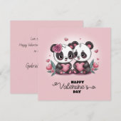 Schattige Cartoon Panda Liefhebbers Harten Valenti Feestdagenkaart (Voorkant / Achterkant)