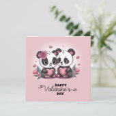 Schattige Cartoon Panda Liefhebbers Harten Valenti Feestdagenkaart (Staand voorkant)
