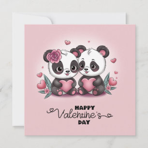 Schattige Cartoon Panda Liefhebbers Harten Valenti Feestdagenkaart