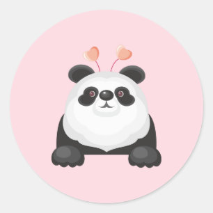 Schattige Cartoon Panda met Hartjes Ronde Sticker