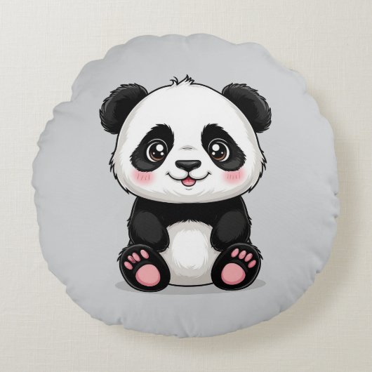 Schattige Cartoon Panda Rond Kussen (Voorkant)