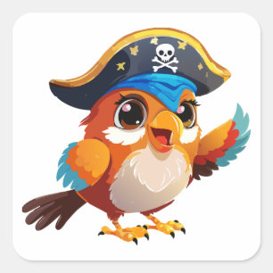 Schattige cartoon papegaai piraat vierkante sticker