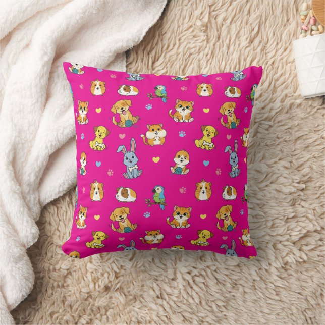 Schattige Cartoon Pet Pattern Sierkussen (Deken)