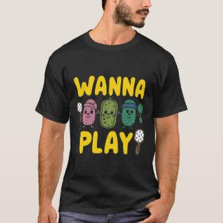 Schattige Cartoon Pickle Wanna Spelen Pickleball T-shirt