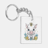 Schattige Cartoon Pig in Flowers Gepersonaliseerd Sleutelhanger (Voorkant Links)