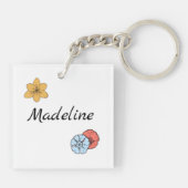 Schattige Cartoon Pig in Flowers Gepersonaliseerd Sleutelhanger (Achterkant)