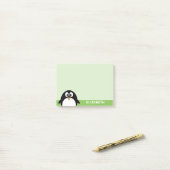 Schattige Cartoon Pinguïn - Aangepaste Naam Groen Post-it® Notes (Op bureau)