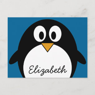 schattige cartoon pinguïn blauwe achtergrond briefkaart