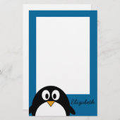 schattige cartoon pinguïn blauwe achtergrond briefpapier (Voorkant / Achterkant)