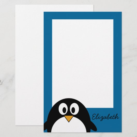 schattige cartoon pinguïn blauwe achtergrond briefpapier (Voorkant / Achterkant)
