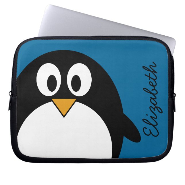 schattige cartoon pinguïn blauwe achtergrond laptop sleeve (Voorkant)