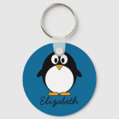 schattige cartoon pinguïn blauwe achtergrond sleutelhanger (Voorkant)