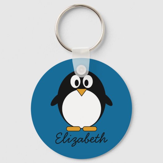 schattige cartoon pinguïn blauwe achtergrond sleutelhanger (Voorkant)
