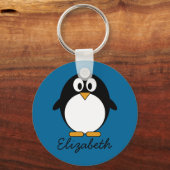 schattige cartoon pinguïn blauwe achtergrond sleutelhanger (Voorkant)