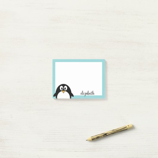 schattige cartoon pinguïn blauwgroen blauw en zwar post-it® notes (Op bureau)