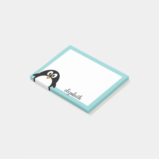 schattige cartoon pinguïn blauwgroen blauw en zwar post-it® notes (Schuin)