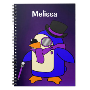 Schattige cartoon pinguïn diep paars notitieboek