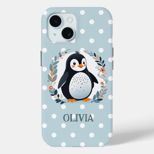 Schattige Cartoon Pinguïn en Bloemen Case-Mate iPhone Case (Achterkant)
