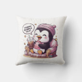 Schattige Cartoon Pinguïn: Gezellig, Kawaii Vibes Kussen (Achterkant)