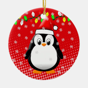 Schattige Cartoon Pinguïn Kerstman Hoed Kerstverli Keramisch Ornament