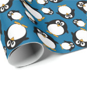 schattige cartoon pinguïn met blauwe achtergrond cadeaupapier (Rol Hoek)