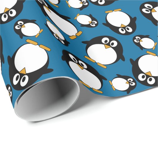 schattige cartoon pinguïn met blauwe achtergrond cadeaupapier (Rol Hoek)