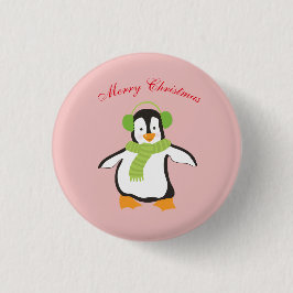 Schattige Cartoon Pinguïn met Groene Sjaal en Oorb Ronde Button 3,2 Cm