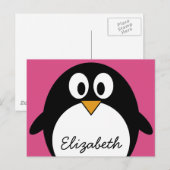 schattige cartoon pinguïn met roze achtergrond briefkaart (Voorkant / Achterkant)