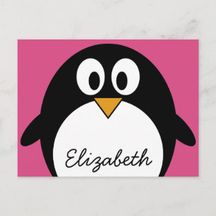 schattige cartoon pinguïn met roze achtergrond briefkaart