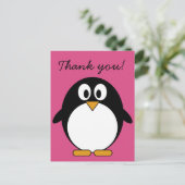 schattige cartoon pinguïn met roze achtergrond briefkaart (Staand voorkant)
