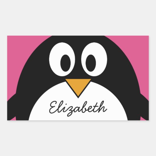 schattige cartoon pinguïn met roze achtergrond rechthoekige sticker (Voorkant)