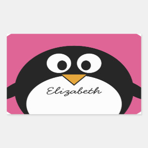 schattige cartoon pinguïn met roze achtergrond rechthoekige sticker
