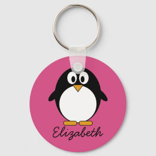 schattige cartoon pinguïn met roze achtergrond sleutelhanger