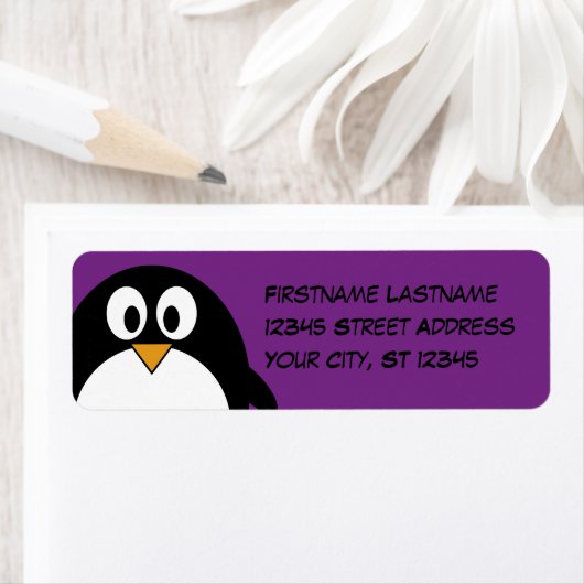 schattige cartoon pinguïn paars etiket (Insitu)