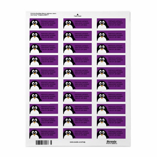 schattige cartoon pinguïn paars etiket (Full Sheet)