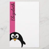 schattige cartoon pinguïn roze en zwart briefpapier (Voorkant)