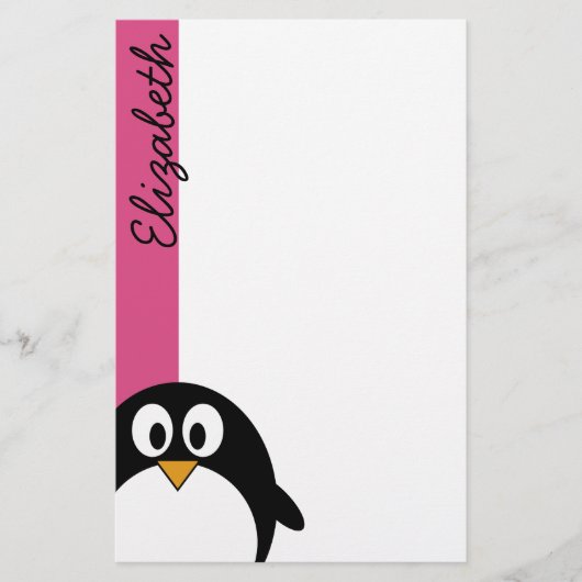 schattige cartoon pinguïn roze en zwart briefpapier (Voorkant)