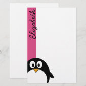 schattige cartoon pinguïn roze en zwart briefpapier (Voorkant / Achterkant)