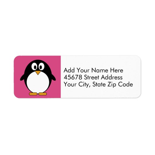 schattige cartoon pinguïn roze en zwart etiket (Voorkant)