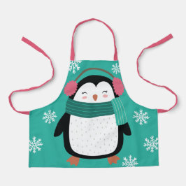Schattige Cartoon Pinguïn Winter Sneeuwvlokken Ker Schort