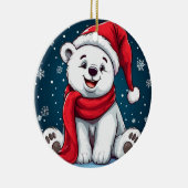 Schattige Cartoon Polar Beer in Santa Hat Keramisch Ornament (Rechts)