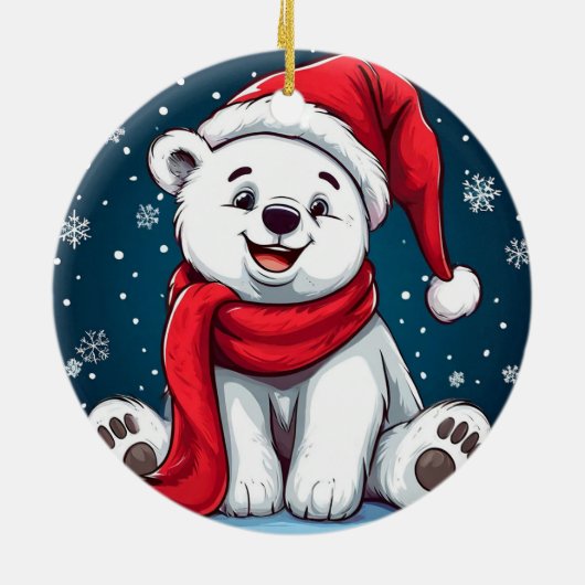 Schattige Cartoon Polar Beer in Santa Hat Keramisch Ornament (Achterkant)