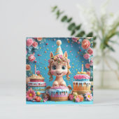 Schattige Cartoon Pony viert verjaardag Kaart (Staand voorkant)