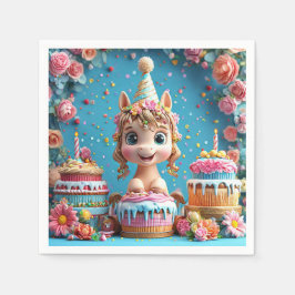 Schattige Cartoon Pony viert verjaardag Servet