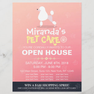 Schattige Cartoon Poodle Dog Pet Shop Open House Flyer