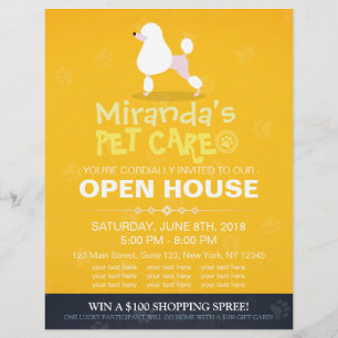 Schattige Cartoon Poodle Dog Pet Shop Open House Flyer